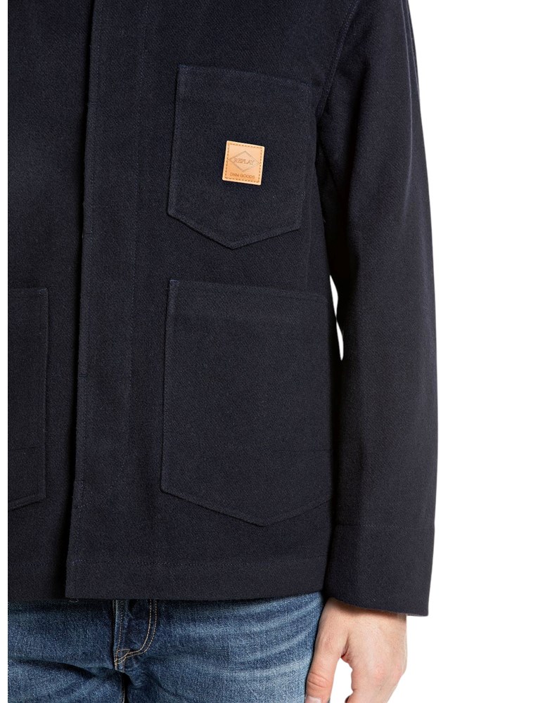 Replay TAMNA OVERSHIRT JAKNA OD MJEŠAVINE VUNE S KOŽNIM REPLAY LOGOTIPOM - 4