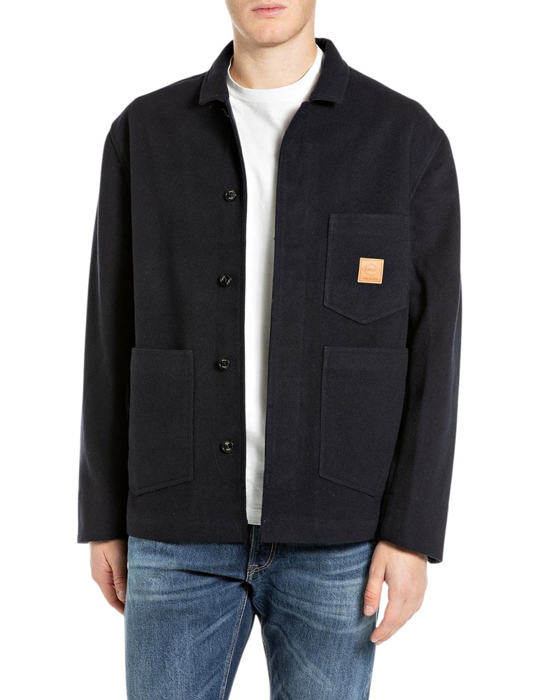 Replay TAMNA OVERSHIRT JAKNA OD MJEŠAVINE VUNE S KOŽNIM REPLAY LOGOTIPOM - 1