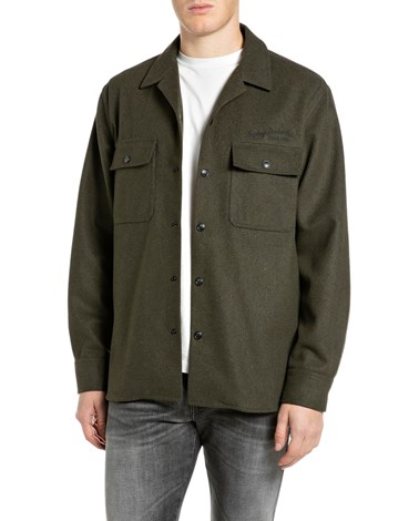 Replay muška maslinasta vunena overshirt košulja