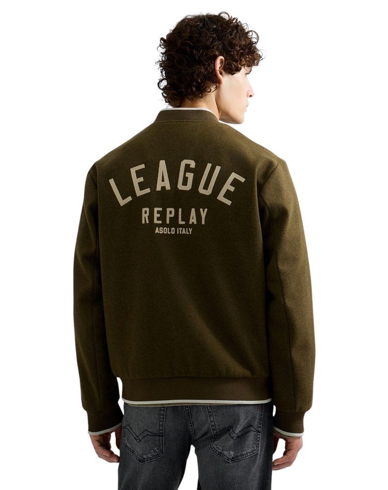 Replay MUŠKA VUNENA VARSITY BOMBER JAKNA S VEZENIM LOGOTIPOM - 3