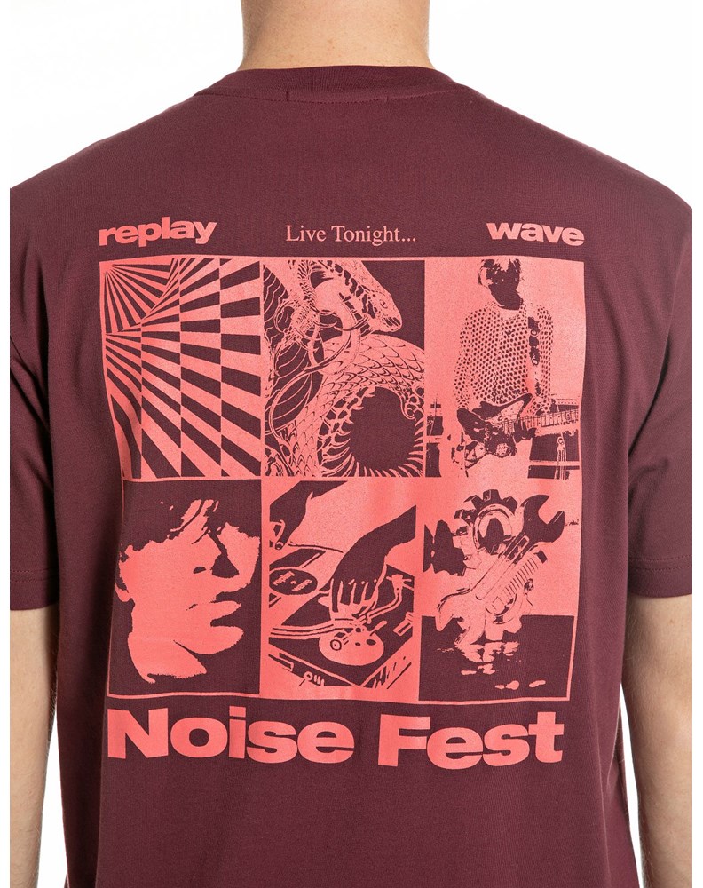 Replay BORDO PAMUČNA MAJICA S NOISE FEST PRINTOM - 6