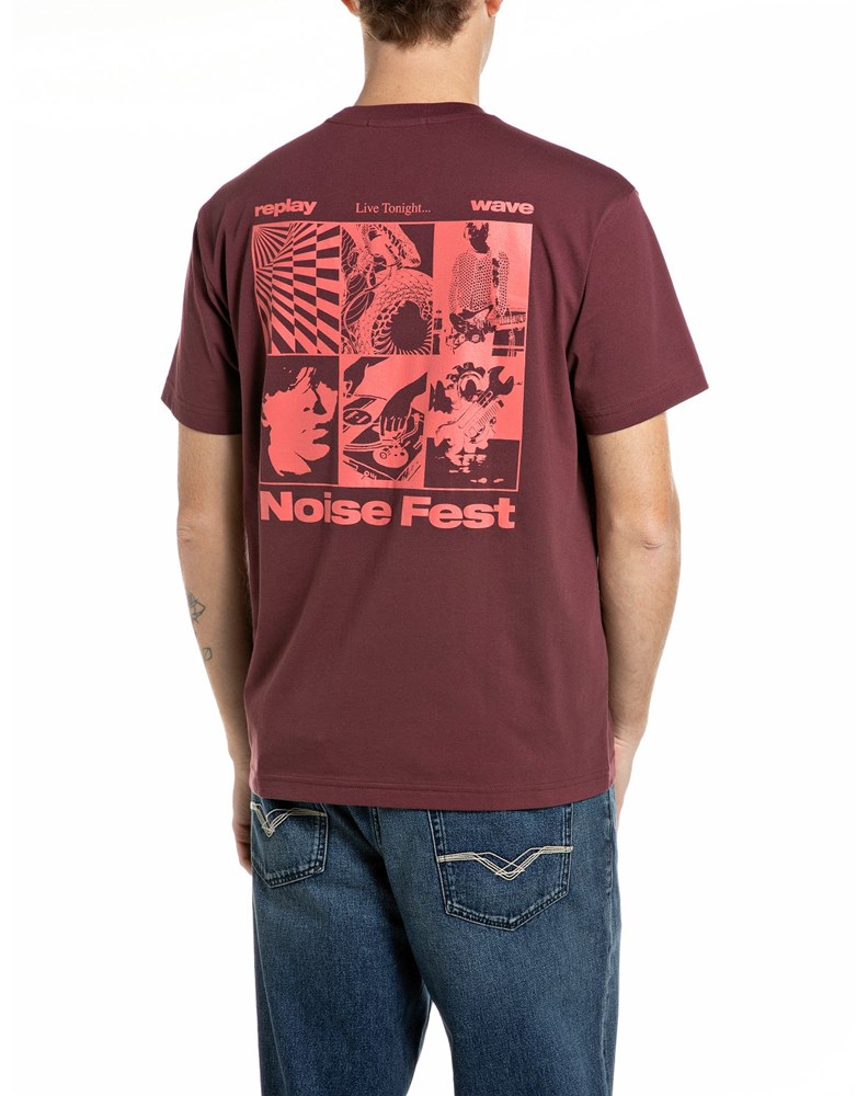 Replay BORDO PAMUČNA MAJICA S NOISE FEST PRINTOM - 2