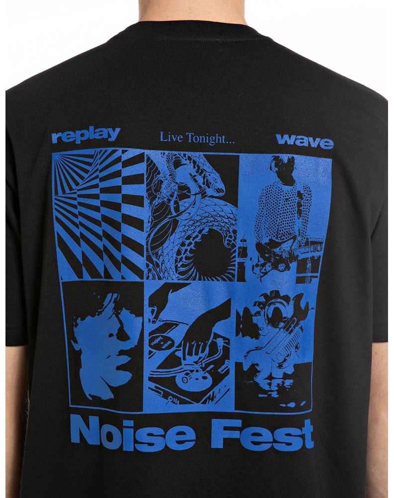 Replay CRNA PAMUČNA MAJICA S NOISE FEST PRINTOM - 6