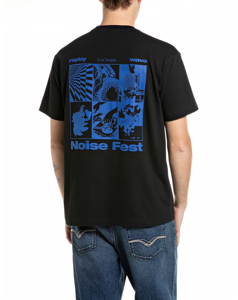 Replay CRNA PAMUČNA MAJICA S NOISE FEST PRINTOM - 2