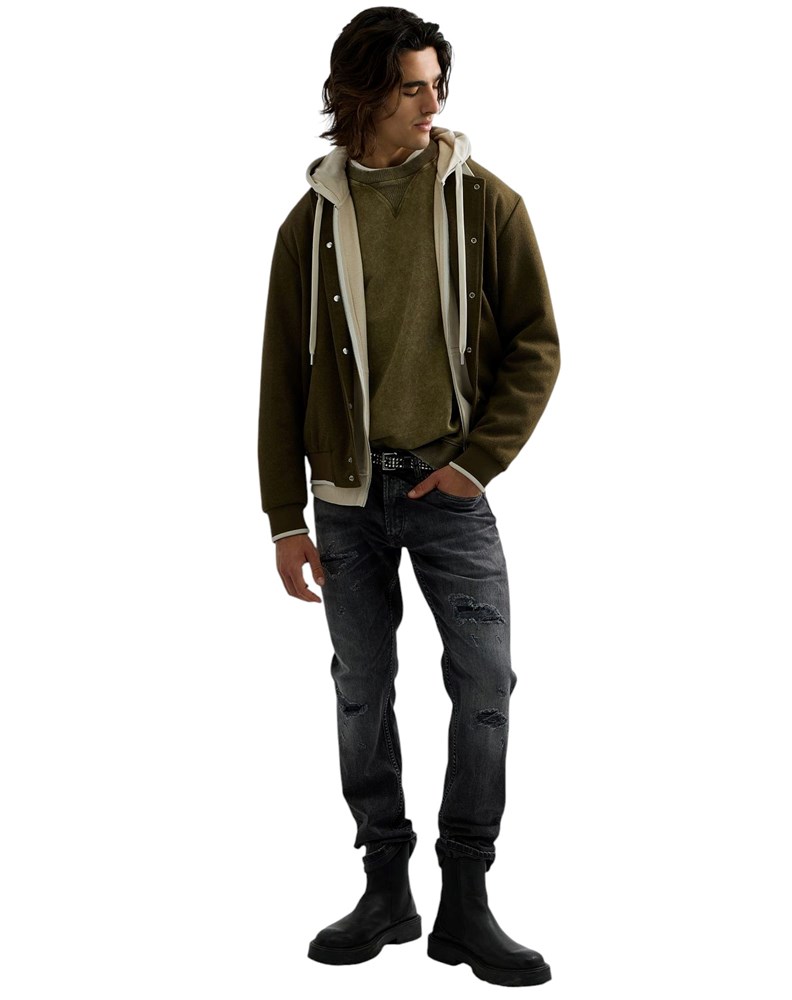 Replay ZELENI SWEATSHIRT S RAGLAN RUKAVIMA I ACID WASH EFEKTOM - 1