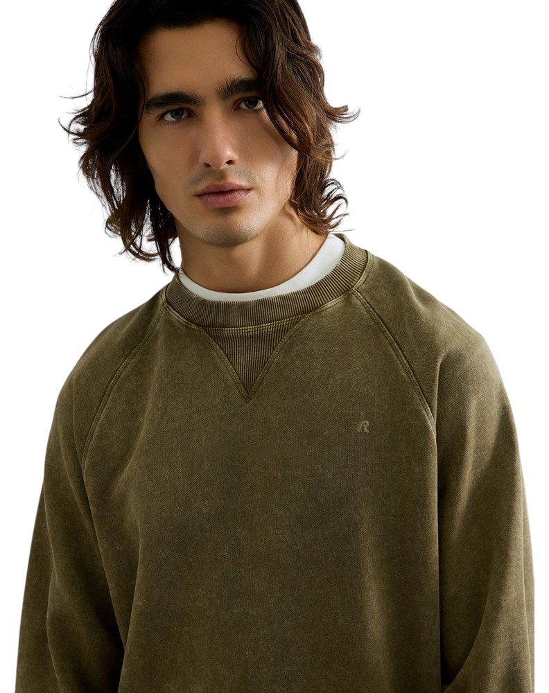 Replay ZELENI SWEATSHIRT S RAGLAN RUKAVIMA I ACID WASH EFEKTOM - 4