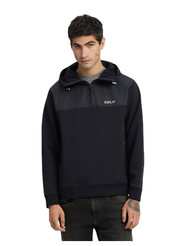 Replay TAMNOPLAVA MAJICA S KAPULJAČOM I ZATVARAČEM DO POLA - 2