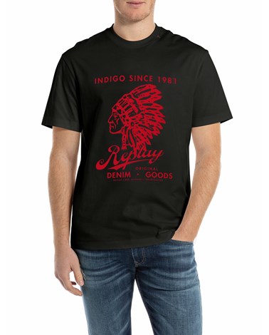 Replay crna majica od žerseja s printom indijanca
