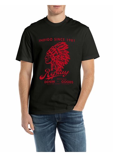 Replay CRNA MAJICA OD ŽERSEJA S PRINTOM INDIJANCA - 1