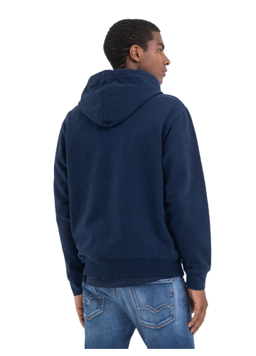 Replay TAMNO PLAVA HOODIE MAJICA S REPLAY NATPISOM U ISTOJ BOJI  - 4