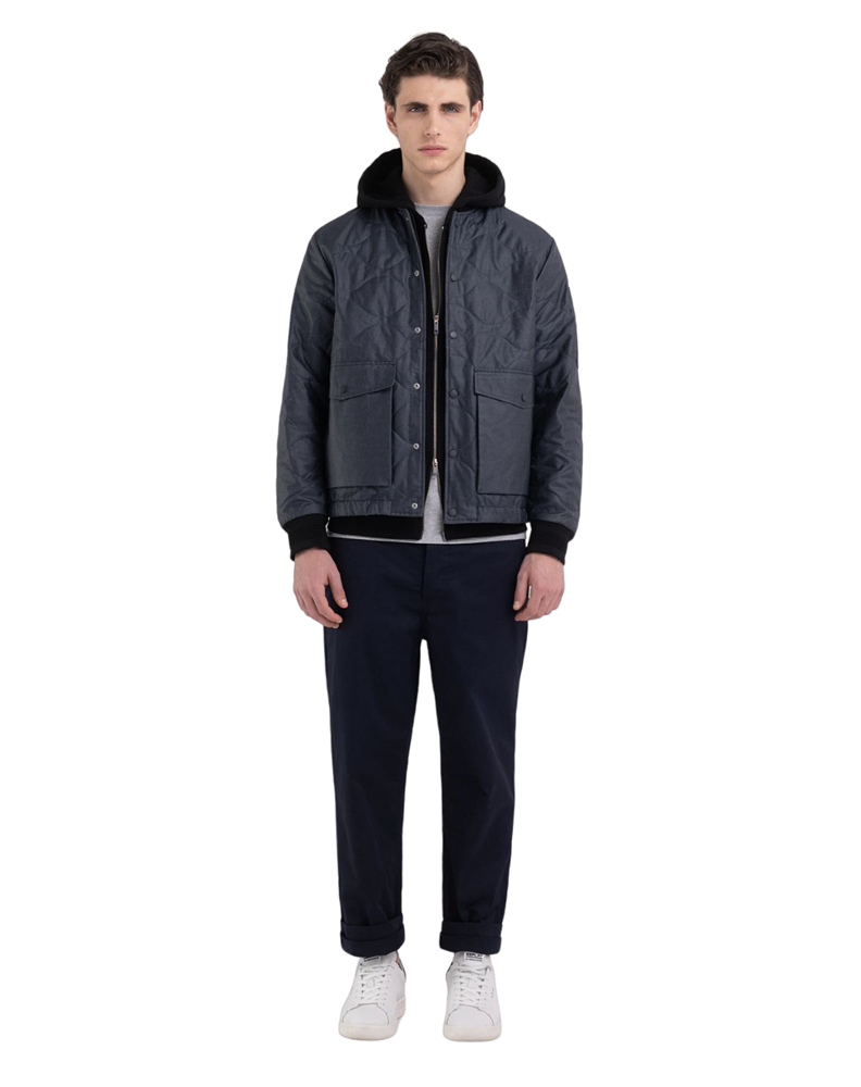 Replay SARTORIALE PROŠIVENA BOMBER JAKNA OD TAMNOPLAVOG TRAPERA - 1