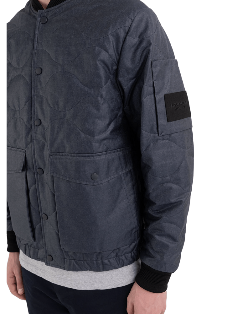 Replay SARTORIALE PROŠIVENA BOMBER JAKNA OD TAMNOPLAVOG TRAPERA - 6