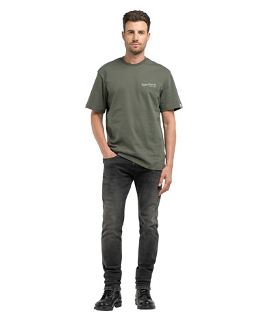 Replay maslinastozelena majica od češljanog pamuka s izvezenim detaljem