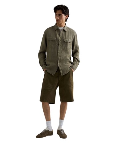 Replay maslinastozelena lanena košulja regularnog kroja