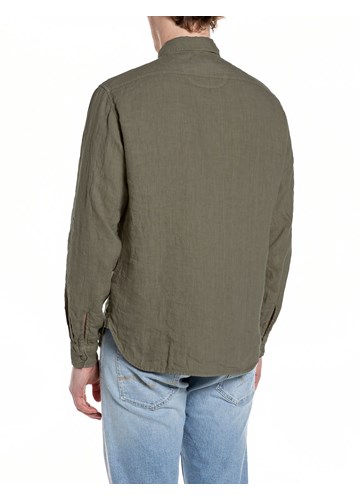 Replay MASLINASTOZELENA LANENA KOŠULJA REGULARNOG KROJA - 2