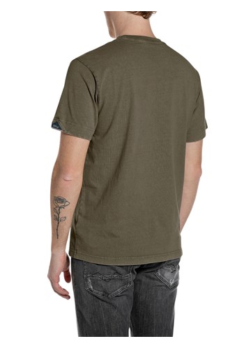 Replay MASLINASTOZELENA MAJICA OD ŽERSEJA S IZVEZENIM R NA OVRATNIKU - 2