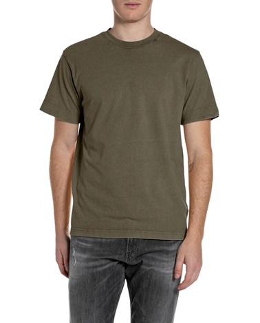 Replay maslinastozelena majica od žerseja s izvezenim r na ovratniku