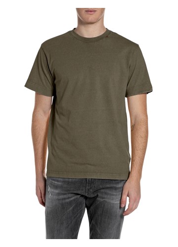 Replay MASLINASTOZELENA MAJICA OD ŽERSEJA S IZVEZENIM R NA OVRATNIKU - 1