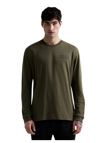 Replay MASLINASTOZELENA MAJICA OPUŠTENOG KROJA S TEKSTULANIM PRINTOM - 2