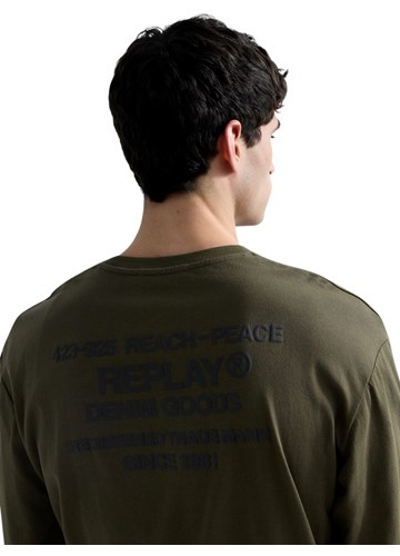 Replay MASLINASTOZELENA MAJICA OPUŠTENOG KROJA S TEKSTULANIM PRINTOM - 7