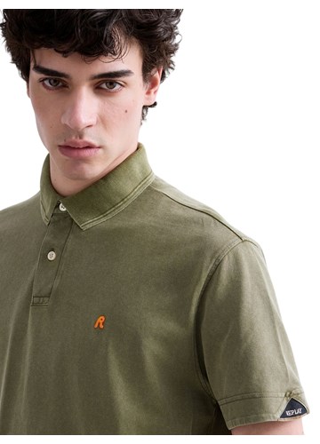 Replay MASLINASTO ZELENA POLO MAJICA OD PIQUE PAMUKA S IZVEZENIM SLOVOM R - 5
