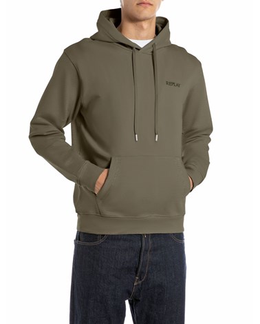 Replay maslinastozeleni sweatshirt s izvezenim natpisom i kapuljačom