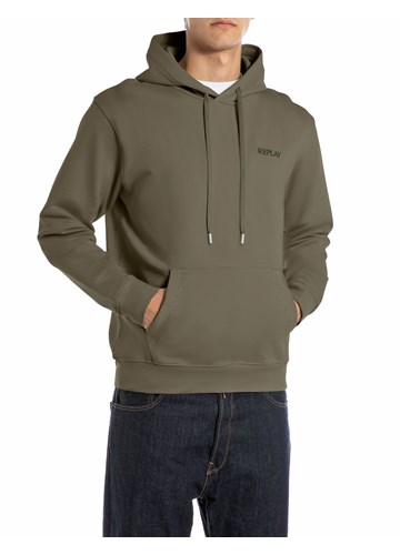 Replay MASLINASTOZELENI SWEATSHIRT S IZVEZENIM NATPISOM I KAPULJAČOM - 1