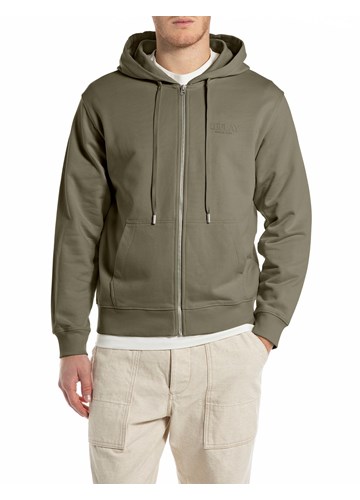 Replay MASLINASTOZELENI SWEATSHIRT S KAPULJAČOM I ZATVARAČEM - 1