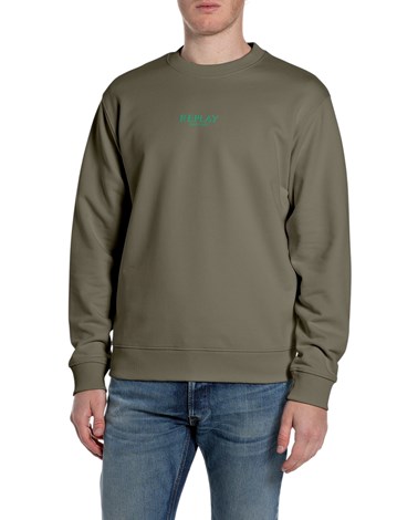 Replay maslinastozeleni sweatshirt s natpisom replay since 1981