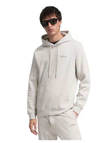 Replay MELANGE SIVI SWEATSHIRT S IZVEZENIM NATPISOM I KAPULJAČOM - 2