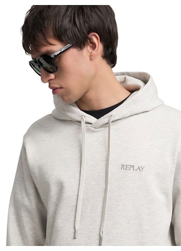 Replay MELANGE SIVI SWEATSHIRT S IZVEZENIM NATPISOM I KAPULJAČOM - 5