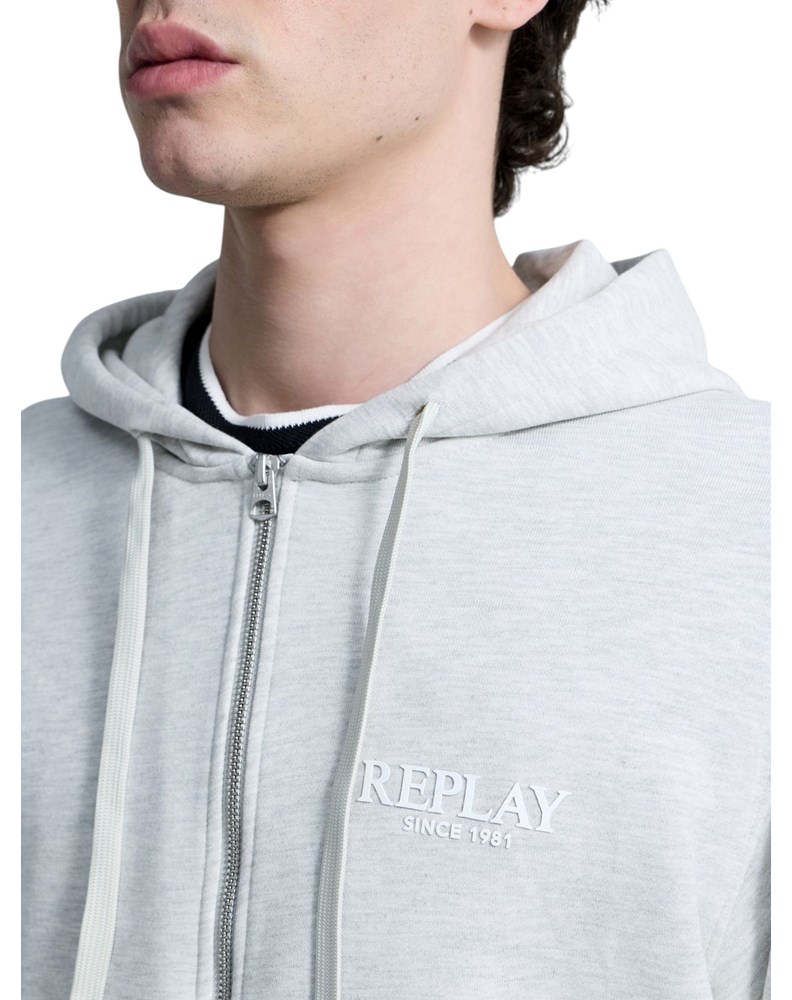 Replay MELANŽ SIVA MAJICA OD FROTIRA S KAPULJAČOM I ZATVARAČEM - 6