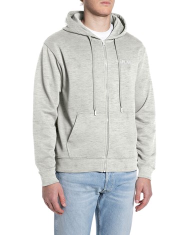 Replay melanž siva majica od frotira s kapuljačom i zatvaračem