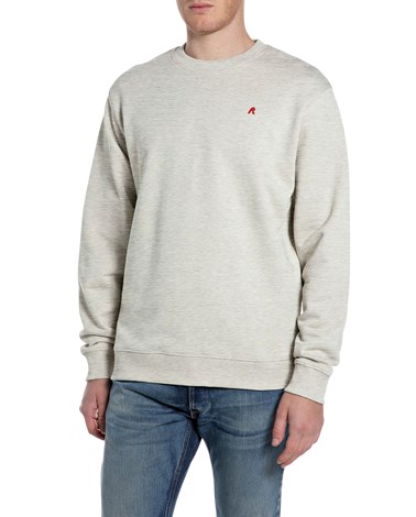 Replay melanž sivi sweatshirt od frotira s izvezenim slovom r