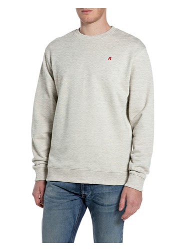 Replay MELANŽ SIVI SWEATSHIRT OD FROTIRA S IZVEZENIM SLOVOM R - 1