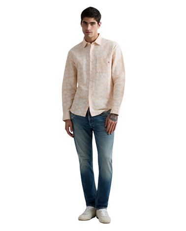 Replay narančasta košulja od lana i pamuka s cvjetnim uzorkom