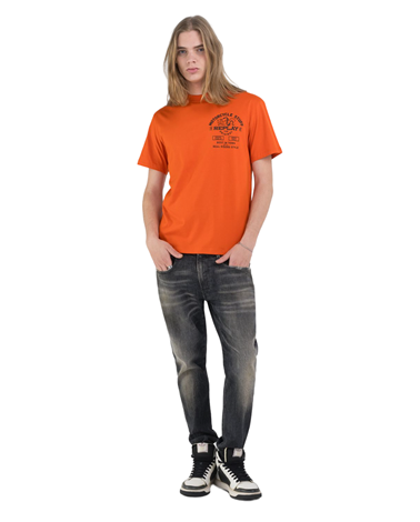 Replay narančasta majica kratkih rukava s biker style printom