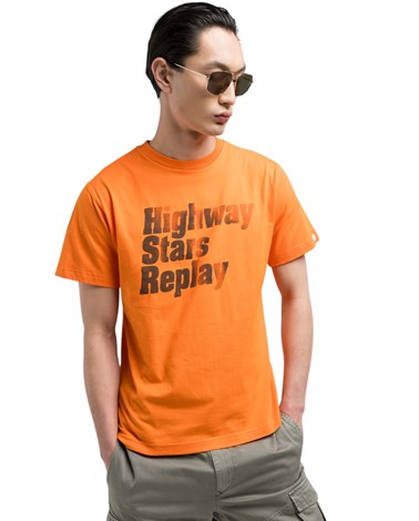 Replay narančasta majica s printom highway stars replay