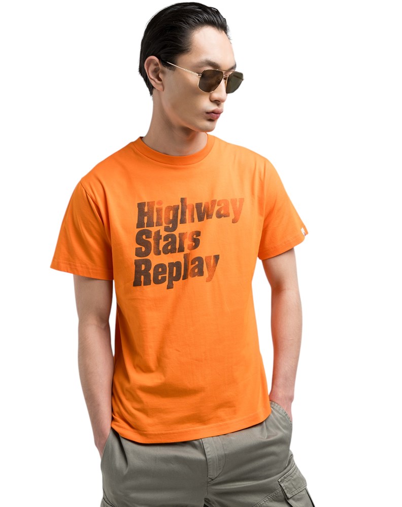 Replay NARANČASTA MAJICA S PRINTOM HIGHWAY STARS REPLAY - 1