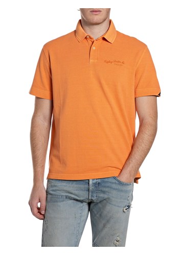 Replay NARANČASTA POLO MAJICA S IZVEZENIM LOGOM - 1