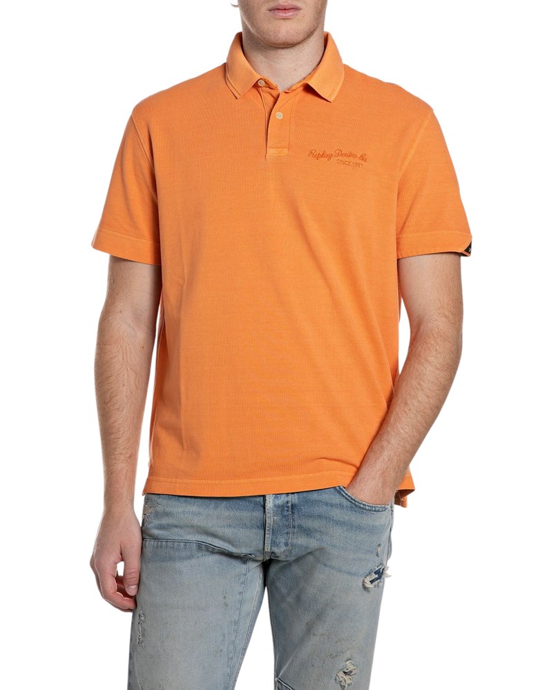 Replay NARANČASTA POLO MAJICA S IZVEZENIM LOGOM - 1