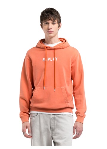 Replay NARANČASTI SWEATSHIRT S KAPULJAČOM I PRINTOM BROJA - 3
