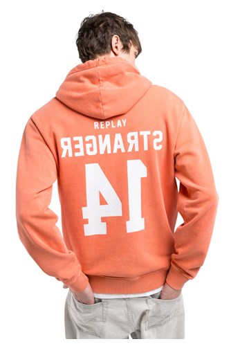 Replay NARANČASTI SWEATSHIRT S KAPULJAČOM I PRINTOM BROJA - 4