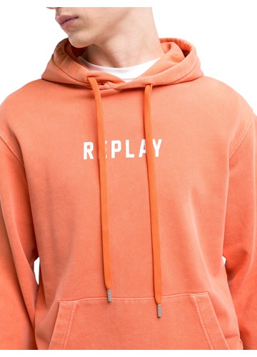 Replay NARANČASTI SWEATSHIRT S KAPULJAČOM I PRINTOM BROJA - 5