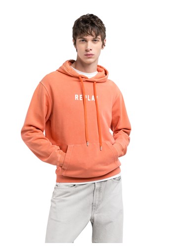 Replay NARANČASTI SWEATSHIRT S KAPULJAČOM I PRINTOM BROJA - 6