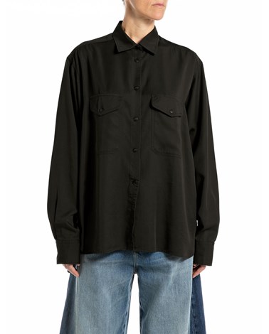 Replay oversize crna košulja s drukerima