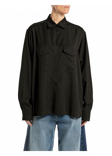 Replay OVERSIZE CRNA KOŠULJA S DRUKERIMA - 1