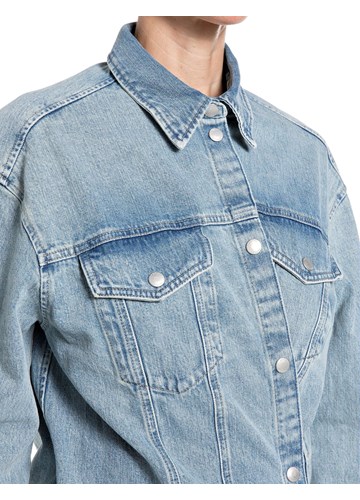 Replay OVERSIZED DENIM KOŠULJA U ISPRANOJ PLAVOJ BOJI - 4