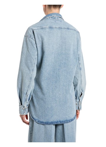Replay OVERSIZED DENIM KOŠULJA U ISPRANOJ PLAVOJ BOJI - 2