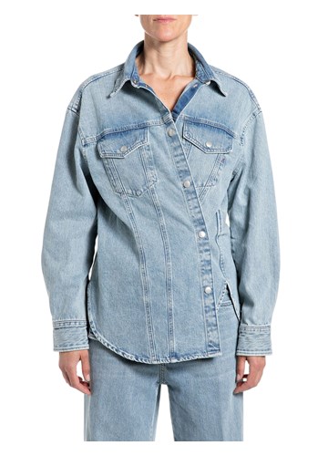 Replay OVERSIZED DENIM KOŠULJA U ISPRANOJ PLAVOJ BOJI - 1